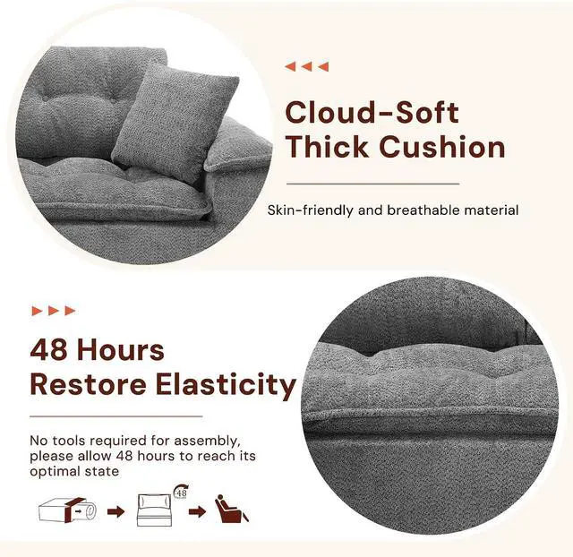 Alt view image 3 of 6 - Korser 110" Cloud Sectional Boneless Couches for Living Room, Modern Modular Sectional Sofa with Ottoman, Cloud Couch with Comfy Deep Seats, Tufted Chenille L-Shape Sofa Couch for Living Room, Grey