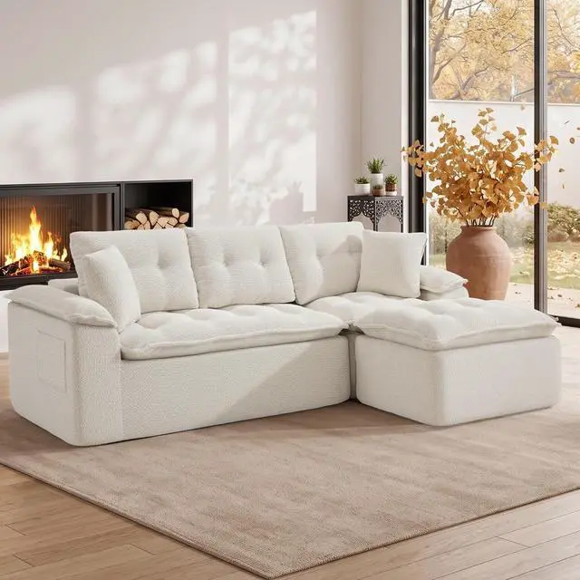 Main image of Korser 110" Cloud Sectional Boneless Couches for Living Room, Modern Modular Sectional Sofa with Ottoman, Cloud Couch with Comfy Deep Seats, Tufted Chenille L-Shape Sofa Couch for Living Room, Beige