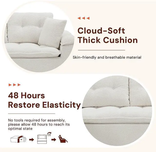 Alt view image 3 of 6 - Korser 110" Cloud Sectional Boneless Couches for Living Room, Modern Modular Sectional Sofa with Ottoman, Cloud Couch with Comfy Deep Seats, Tufted Chenille L-Shape Sofa Couch for Living Room, Beige