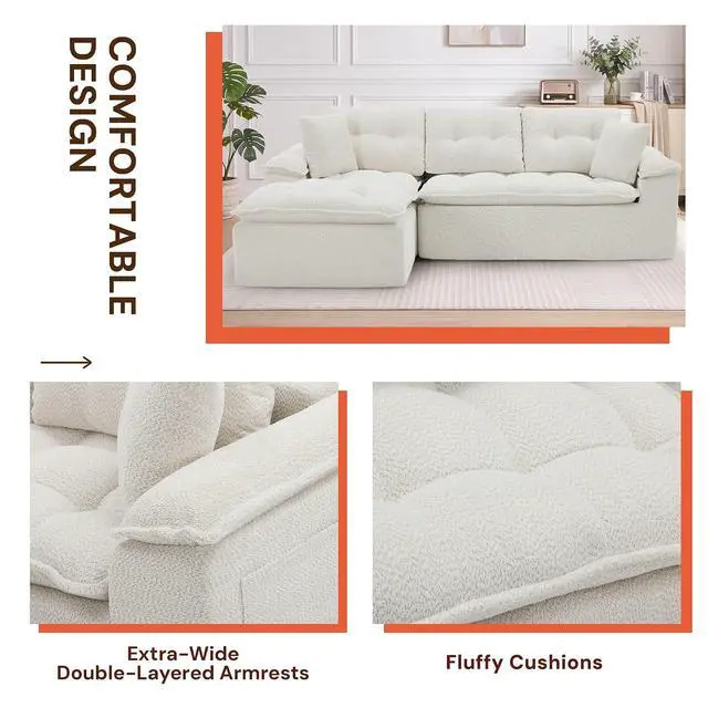 Alt view image 5 of 6 - Korser 110" Cloud Sectional Boneless Couches for Living Room, Modern Modular Sectional Sofa with Ottoman, Cloud Couch with Comfy Deep Seats, Tufted Chenille L-Shape Sofa Couch for Living Room, Beige