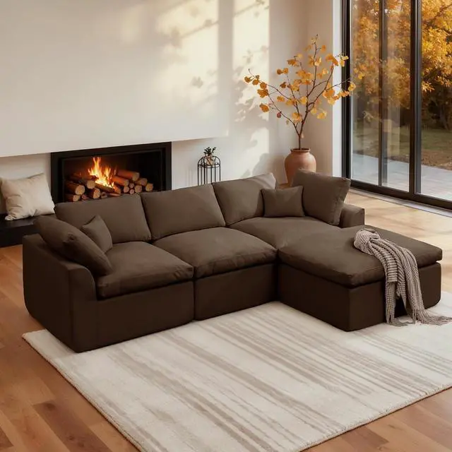 Main image of Korser 110" Cloud Sectional Couches for Living Room, Modern Modular Sectional Sofa with Ottoman, Boneless Cloud Couch with Comfy Deep Seats, Fluffy Chenille L-Shape Sofa Couch for Living Room, Brown