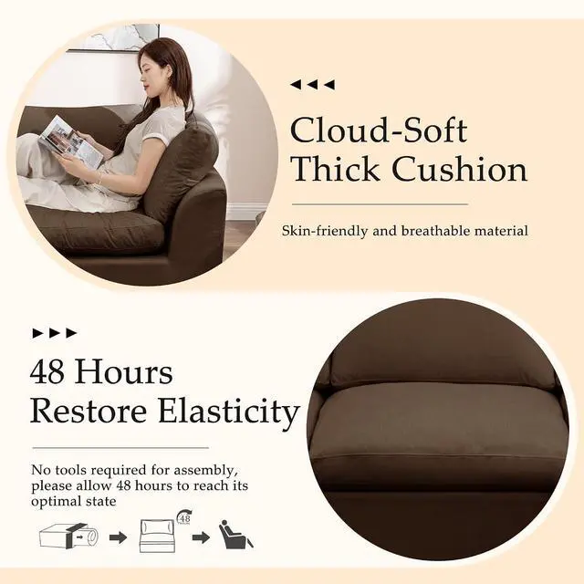 Alt view image 3 of 7 - Korser 110" Cloud Sectional Couches for Living Room, Modern Modular Sectional Sofa with Ottoman, Boneless Cloud Couch with Comfy Deep Seats, Fluffy Chenille L-Shape Sofa Couch for Living Room, Brown