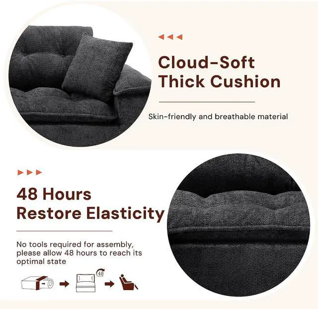 Alt view image 3 of 6 - Korser 110" Cloud Sectional Boneless Couches for Living Room, Modern Modular Sectional Sofa with Ottoman, Cloud Couch with Comfy Deep Seats, Tufted Chenille L-Shape Sofa Couch for Living Room, Black
