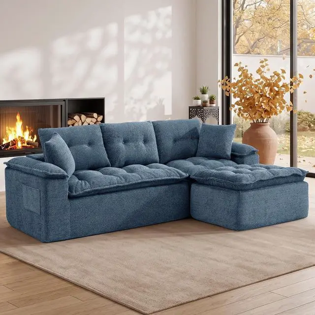 Main image of Korser 110" Cloud Sectional Boneless Couches for Living Room, Modern Modular Sectional Sofa with Ottoman, Cloud Couch with Comfy Deep Seats, Tufted Chenille L-Shape Sofa Couch for Living Room, Blue