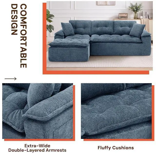 Alt view image 5 of 6 - Korser 110" Cloud Sectional Boneless Couches for Living Room, Modern Modular Sectional Sofa with Ottoman, Cloud Couch with Comfy Deep Seats, Tufted Chenille L-Shape Sofa Couch for Living Room, Blue