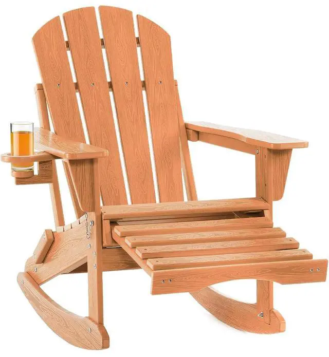 Alt view image 7 of 7 - Folding Adirondack Rocking Chair Set of 4,4-in-1 Multifunctional Patio Chairs with Retractable Ottoman, Outdoor Chairs Wood Texture, Lawn Chair for Porch, Backyard, Pool(Teak)