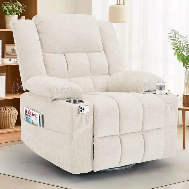 Main image of Korser 360° Swivel Rocker Recliner for Adults, Nursery Glider Recliner with Massage and Heating, Rocking Chair with Cup Holder, Manual Recliner Chair for Living Room, Bedroom (Fabric, Beige)