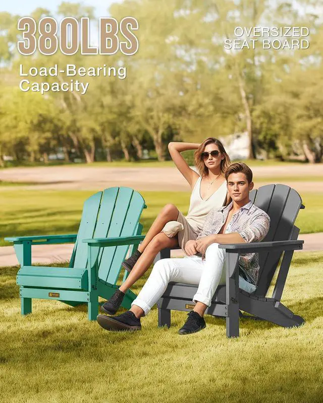 Alt view image 7 of 7 - Folding Adirondack Chair, Patio Chair Wood Texture, Outdoor Chair Weather Resistant, Fire Pit Chair with Cup Holder, Composite Adirondack Chair Set of 2(Grey)