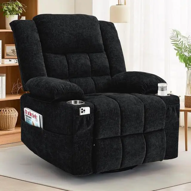 Main image of Korser 360° Swivel Rocker Recliner for Adult, Nursery Glider Recliners with Massage & Heating, Rocking Chair with Cup Holder, Manual Recliner Chair for Living Room, Bedroom (Black)