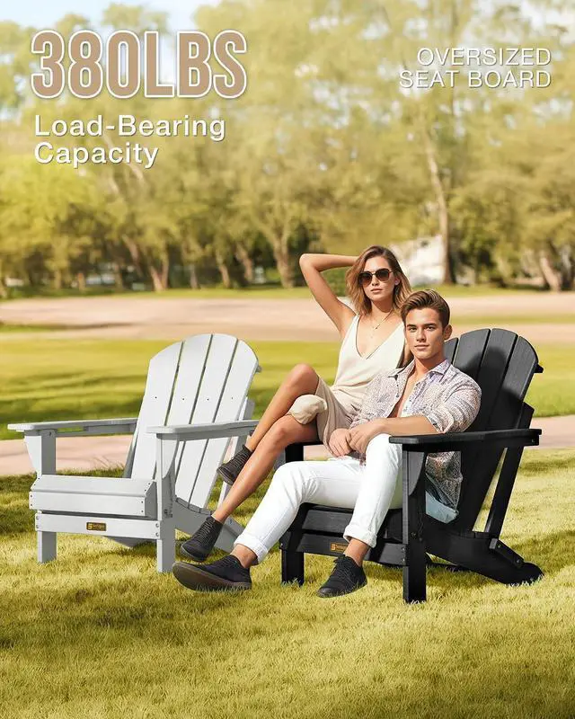 Alt view image 7 of 7 - Folding Adirondack Chair Wood Texture, Patio Chairs Weather Resistant, Outdoor Chair, Lawn Chair with Cup Holder, Fire Pit Chair for Deck, Outdoor, Porch, Backyard (Black)