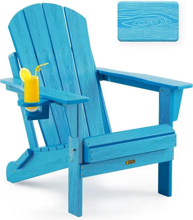 Main image of Folding Adirondack Chair Wood Texture, Patio Chairs Weather Resistant, Outdoor Chair, Lawn Chair with Cup Holder, Fire Pit Chair for Deck, Outdoor, Porch, Backyard (Teak)
