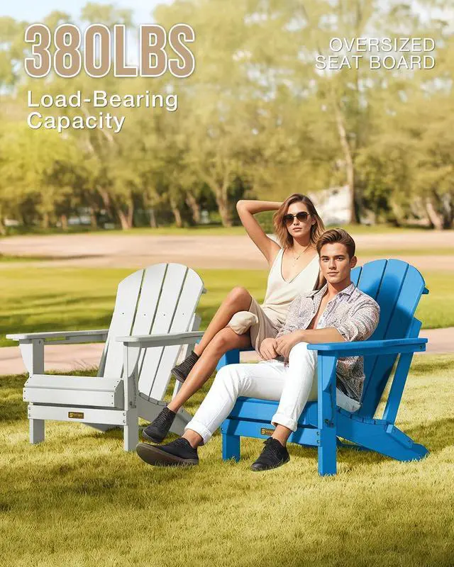 Alt view image 7 of 7 - Folding Adirondack Chair, Patio Chair Wood Texture, Outdoor Chair Weather Resistant, Fire Pit Chair with Cup Holder, Composite Adirondack Chair Set of 2-(Pacific Blue)