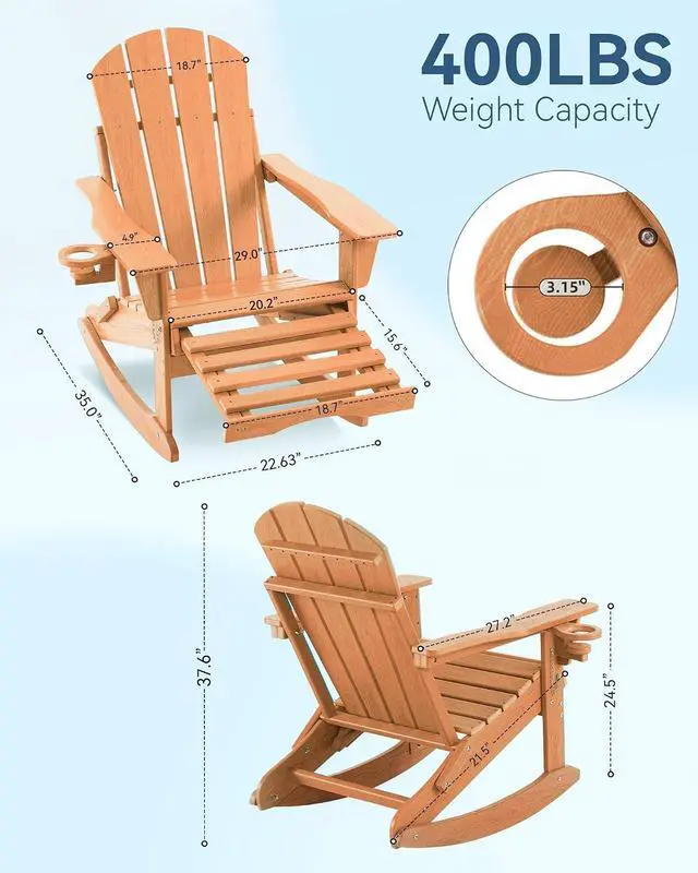 Alt view image 2 of 7 - Folding Adjustable Adirondack Rocking Chair with Footrest, HDPE Adirondack 4-in-1 Multifunctional Outdoor Chair with Cup Holder, All Weather Adirondack Chair with Ottoman