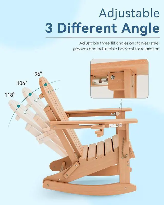 Alt view image 3 of 7 - Folding Adjustable Adirondack Rocking Chair with Footrest, HDPE Adirondack 4-in-1 Multifunctional Outdoor Chair with Cup Holder, All Weather Adirondack Chair with Ottoman
