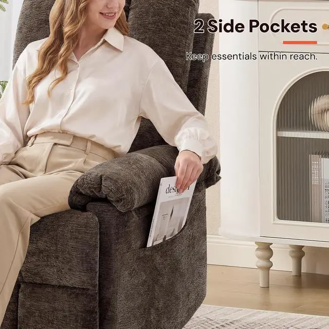 Alt view image 7 of 7 - Korser Power Recliner Chair, Electric Recliners for Adults, Small Recliners for Small Spaces, Upholstered Recliner with USB & Type-C Charging Ports, Nursery Chair for Living Room, Chenille, Brown