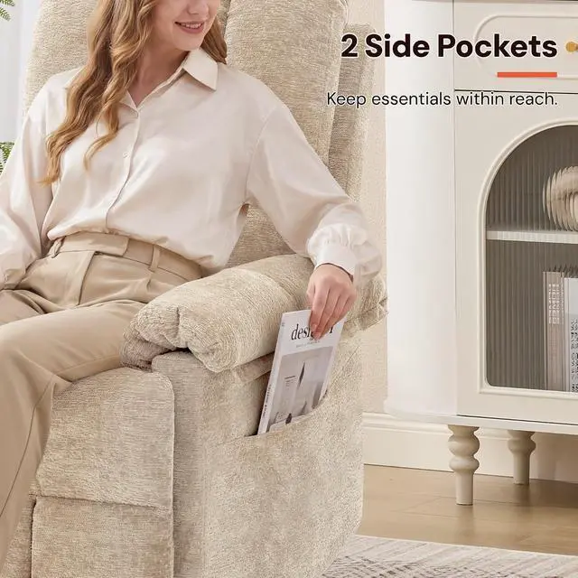 Alt view image 7 of 7 - Korser Power Recliner Chair, Electric Recliners for Adults, Small Recliners for Small Spaces, Upholstered Recliner with USB & Type-C Charging Ports, Nursery Chair for Living Room, Chenille, Khaki