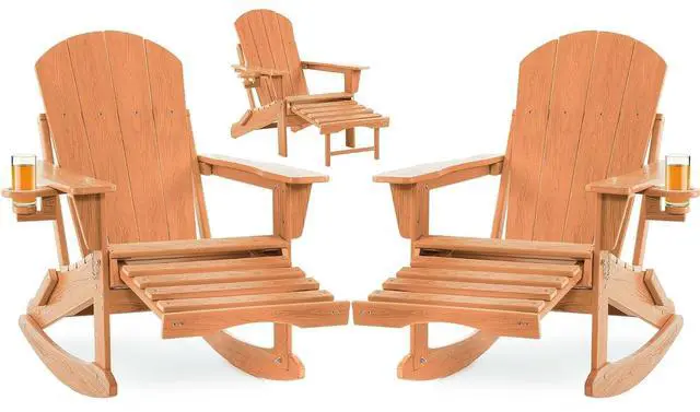 Main image of Adirondack Rocking Chair Set of 2 with Retractable Ottoman and Cup Holders, HDPE Adirondack 4-in-1 Multifunctional Rocker Patio Rocking Chair for Porch, Patio, Balcony