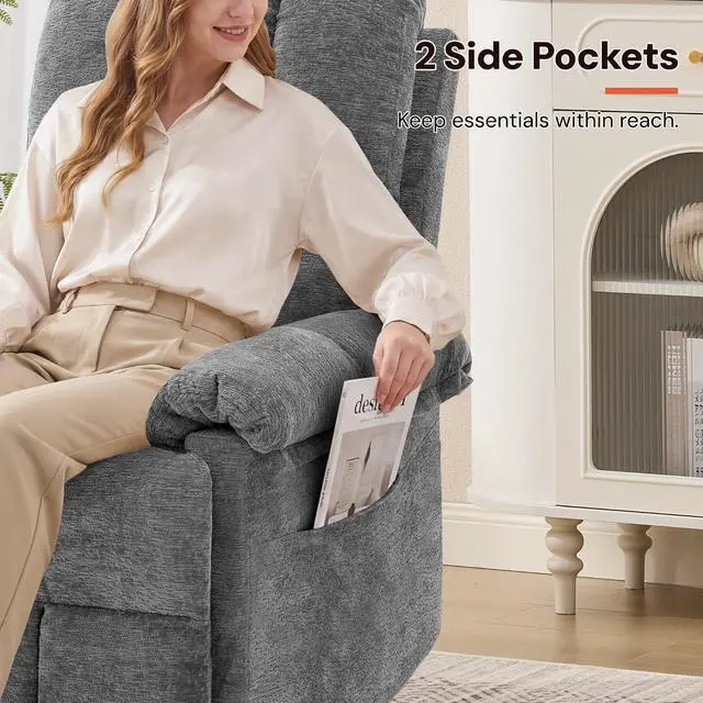 Alt view image 7 of 7 - Korser Power Recliner Chair, Electric Recliners for Adults, Small Recliners for Small Spaces, Upholstered Recliner with USB & Type-C Charging Ports, Nursery Chair for Living Room, Chenille, Grey