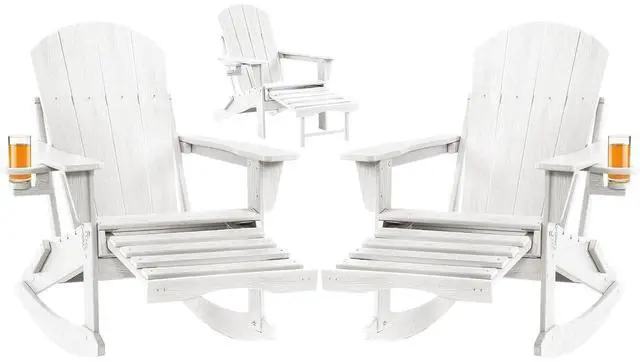 Main image of Adirondack Rocking Chair Set of 2 with Retractable Ottoman and Cup Holders, HDPE Adirondack 4-in-1 Multifunctional Rocker Patio Rocking Chair for Porch, Patio, Balcony