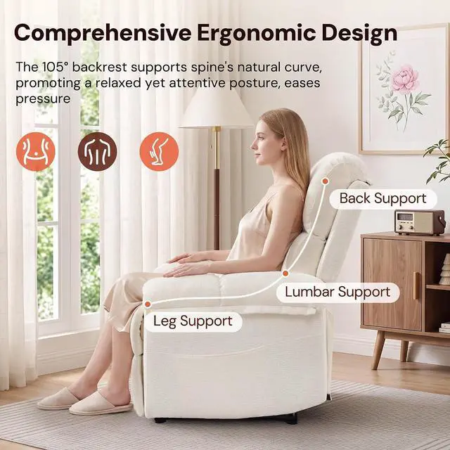 Alt view image 4 of 7 - Korser Power Recliner Chair, Electric Recliners for Adults, Small Recliners for Small Spaces, Upholstered Recliner with USB & Type-C Charging Ports, Nursery Chair for Living Room, Chenille, Beige