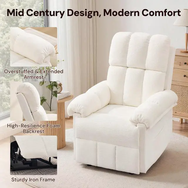 Alt view image 6 of 7 - Korser Power Recliner Chair, Electric Recliners for Adults, Small Recliners for Small Spaces, Upholstered Recliner with USB & Type-C Charging Ports, Nursery Chair for Living Room, Chenille, Beige