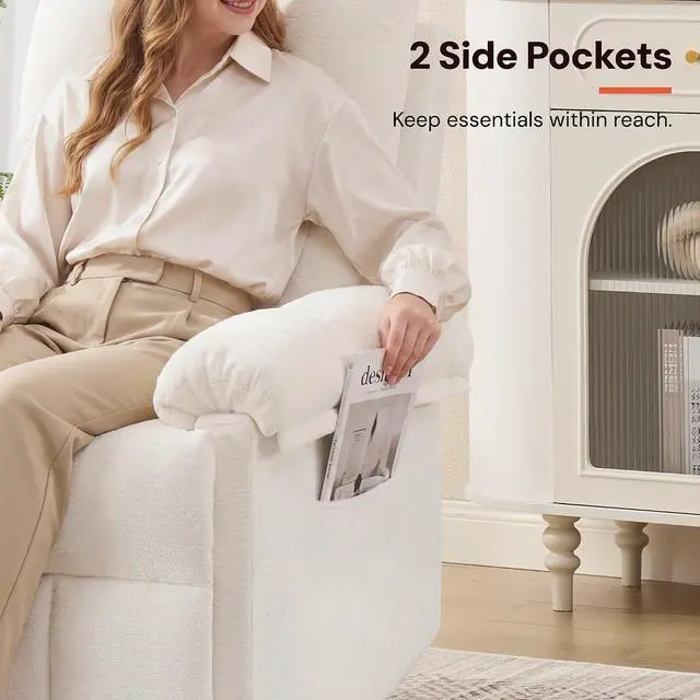 Alt view image 7 of 7 - Korser Power Recliner Chair, Electric Recliners for Adults, Small Recliners for Small Spaces, Upholstered Recliner with USB & Type-C Charging Ports, Nursery Chair for Living Room, Chenille, Beige