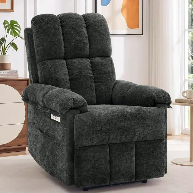 Main image of Korser Power Recliner Chair, Electric Recliners for Adults, Small Recliners for Small Spaces, Upholstered Recliner with USB & Type-C Charging Ports, Nursery Chair for Living Room, Chenille, Black