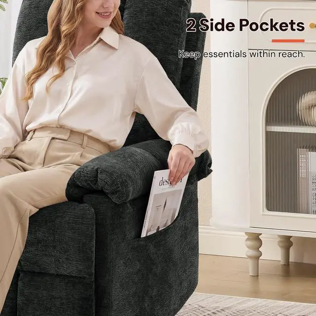 Alt view image 7 of 7 - Korser Power Recliner Chair, Electric Recliners for Adults, Small Recliners for Small Spaces, Upholstered Recliner with USB & Type-C Charging Ports, Nursery Chair for Living Room, Chenille, Black