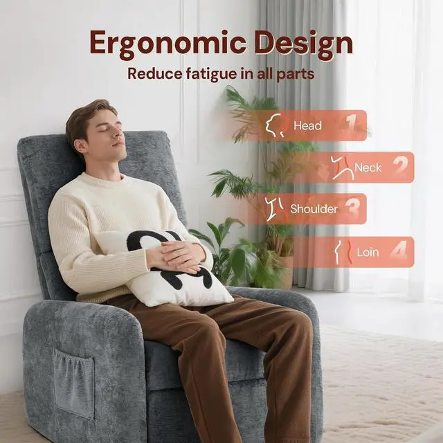 Alt view image 4 of 7 - Korser 360° Rocking Chair, Nursery Rocker Chair with Side Pockets, Glider Nursing Chair with Steel Structure Base, Small Chair for Small Spaces, Chenille Swivel Accent Chairs for Living Room, Nursing