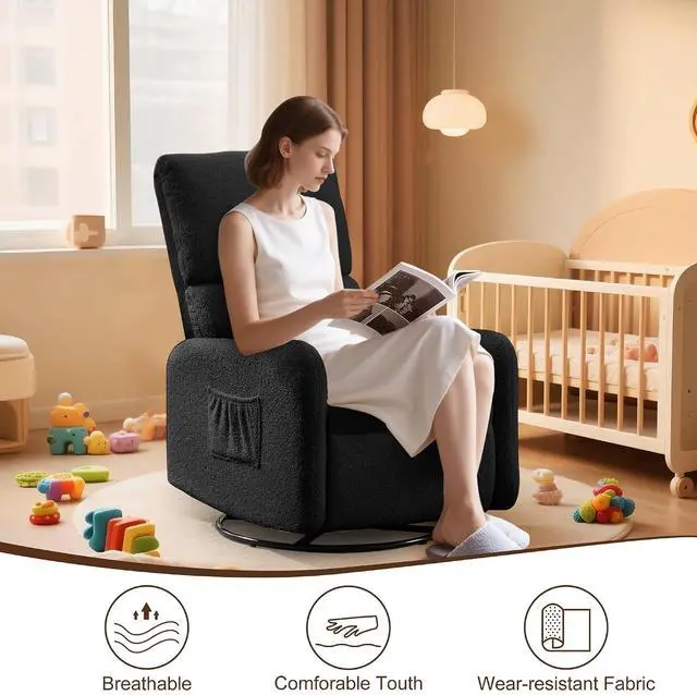 Alt view image 6 of 7 - Korser Recliner Chair, Nursery Rocker Chair with Side Pockets, Small Recliners for Small Spaces, Swivel Rocker Recliner Chair for Adults, Sherpa Swivel Accent Chairs for Living Room, Nursing