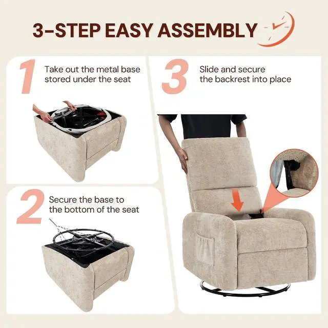 Alt view image 6 of 7 - Korser 360° Rocking Chair, Nursery Rocker Chair with Side Pockets, Glider Nursing Chair with Steel Structure Base, Small Chair for Small Spaces, Chenille Swivel Accent Chairs for Living Room, Nursing