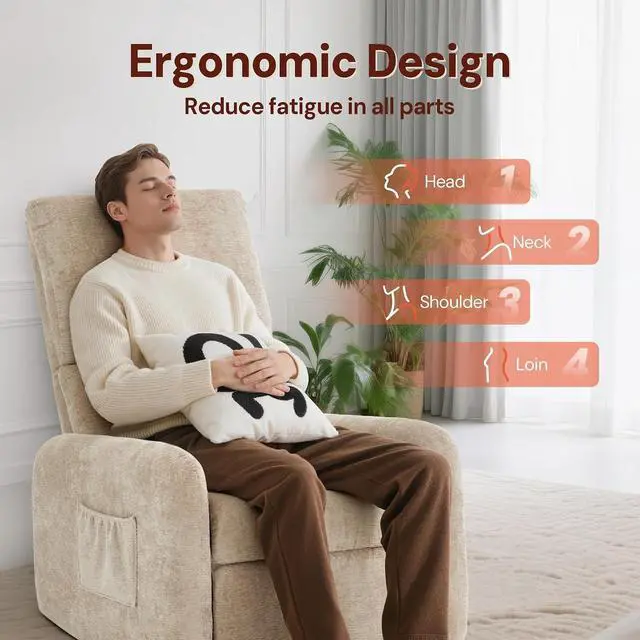 Alt view image 4 of 7 - Korser 360° Rocking Chair, Nursery Rocker Chair with Side Pockets, Glider Nursing Chair with Steel Structure Base, Small Chair for Small Spaces, Chenille Swivel Accent Chairs for Living Room, Nursing