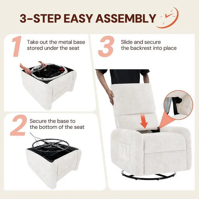 Alt view image 6 of 7 - Korser 360° Rocking Chair, Nursery Rocker Chair with Side Pockets, Glider Nursing Chair with Steel Structure Base, Small Chair for Small Spaces, Chenille Swivel Accent Chairs for Living Room, Nursing