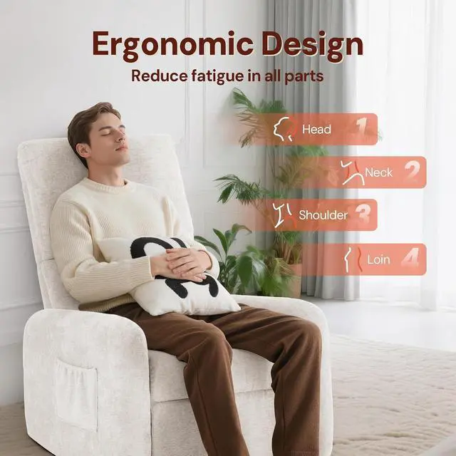 Alt view image 4 of 7 - Korser 360° Rocking Chair, Nursery Rocker Chair with Side Pockets, Glider Nursing Chair with Steel Structure Base, Small Chair for Small Spaces, Chenille Swivel Accent Chairs for Living Room, Nursing