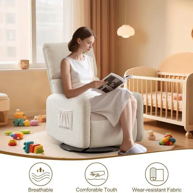 Alt view image 6 of 7 - Korser Recliner Chair, Nursery Rocker Chair with Side Pockets, Small Recliners for Small Spaces, Swivel Rocker Recliner Chair for Adults, Sherpa Swivel Accent Chairs for Living Room, Nursing