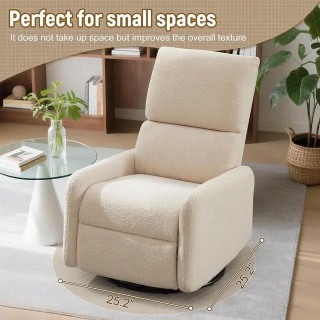 Alt view image 7 of 7 - Korser Recliner Chair, Nursery Rocker Chair with Side Pockets, Small Recliners for Small Spaces, Swivel Rocker Recliner Chair for Adults, Sherpa Swivel Accent Chairs for Living Room, Nursing