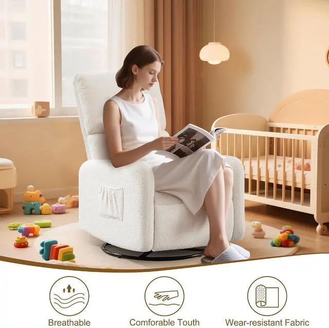 Alt view image 6 of 7 - Korser Recliner Chair, Nursery Rocker Chair with Side Pockets, Small Recliners for Small Spaces, Swivel Rocker Recliner Chair for Adults, Sherpa Swivel Accent Chairs for Living Room, Nursing