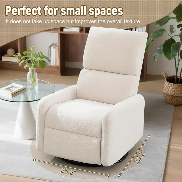 Alt view image 7 of 7 - Korser Recliner Chair, Nursery Rocker Chair with Side Pockets, Small Recliners for Small Spaces, Swivel Rocker Recliner Chair for Adults, Sherpa Swivel Accent Chairs for Living Room, Nursing