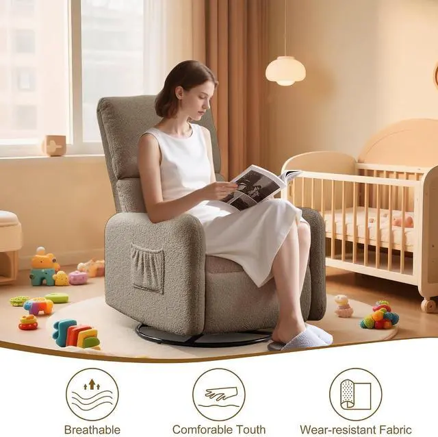 Alt view image 6 of 7 - Korser Recliner Chair, Nursery Rocker Chair with Side Pockets, Small Recliners for Small Spaces, Swivel Rocker Recliner Chair for Adults, Sherpa Swivel Accent Chairs for Living Room, Nursing