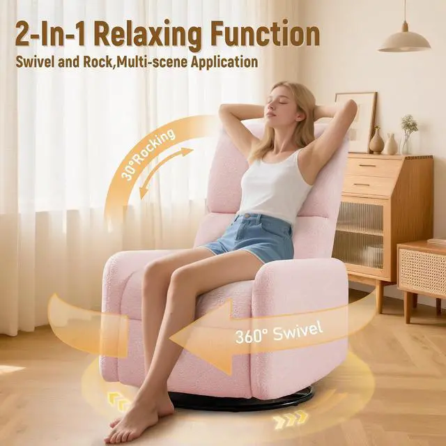 Alt view image 3 of 7 - Korser 360° Rocking Chair, Nursery Rocker Chair with Side Pockets, Glider Nursing Chair with Steel Structure Base, Small Chair for Small Spaces, Sherpa Swivel Accent Chairs for Living Room, Nursing