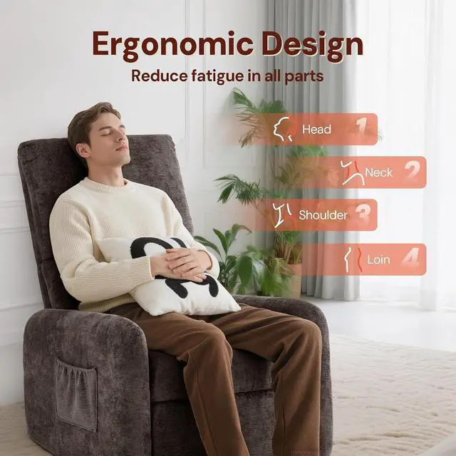 Alt view image 4 of 7 - Korser 360° Rocking Chair, Nursery Rocker Chair with Side Pockets, Glider Nursing Chair with Steel Structure Base, Small Chair for Small Spaces, Chenille Swivel Accent Chairs for Living Room, Nursing