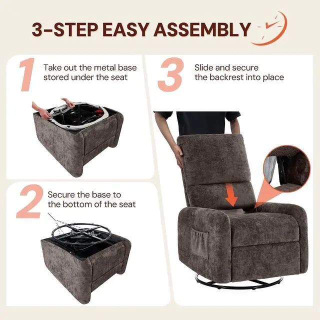 Alt view image 6 of 7 - Korser 360° Rocking Chair, Nursery Rocker Chair with Side Pockets, Glider Nursing Chair with Steel Structure Base, Small Chair for Small Spaces, Chenille Swivel Accent Chairs for Living Room, Nursing