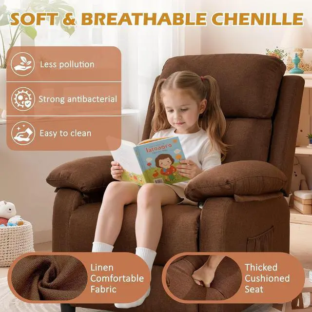 Alt view image 6 of 7 - Korser Recliner Chair, Living Room Chairs for Adults, Padded Deep Seat Reading Chair with Side Pockets, Small Recliners for Small Spaces, Lounge Chair for Living Room, Bedroom, and RV (Linen)