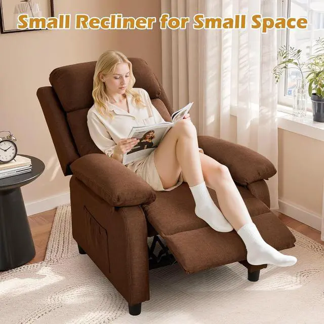 Alt view image 7 of 7 - Korser Recliner Chair, Living Room Chairs for Adults, Padded Deep Seat Reading Chair with Side Pockets, Small Recliners for Small Spaces, Lounge Chair for Living Room, Bedroom, and RV (Linen)