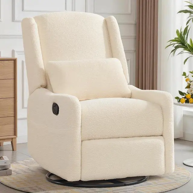 Main image of Korser Glider Recliner Rocking Chair, 360° Swivel Boucle Nursery Chair, Comfy Upholstered Recliner for Nursery, Living Room & Bedroom,Beige