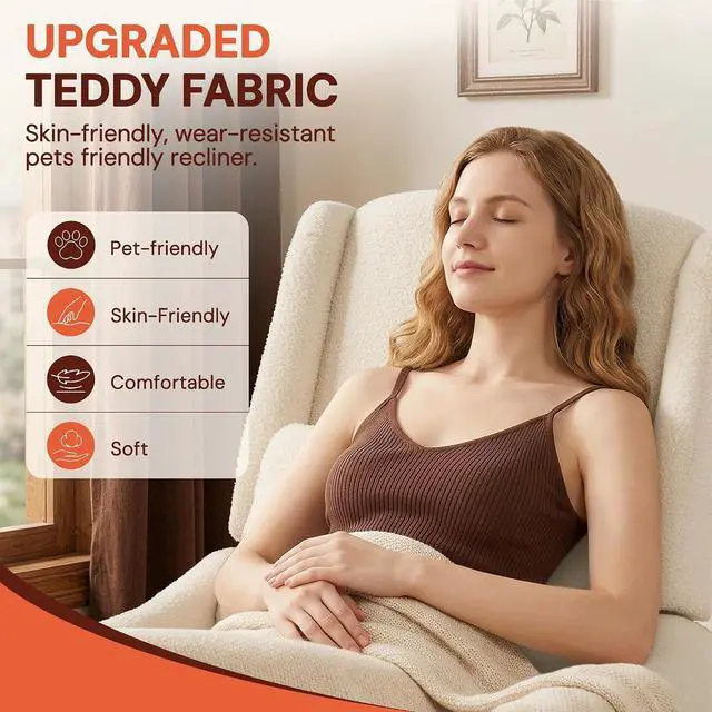 Alt view image 3 of 7 - Korser Glider Recliner Rocking Chair, 360° Swivel Boucle Nursery Chair, Comfy Upholstered Recliner for Nursery, Living Room & Bedroom,Beige