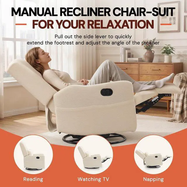 Alt view image 4 of 7 - Korser Glider Recliner Rocking Chair, 360° Swivel Boucle Nursery Chair, Comfy Upholstered Recliner for Nursery, Living Room & Bedroom,Beige