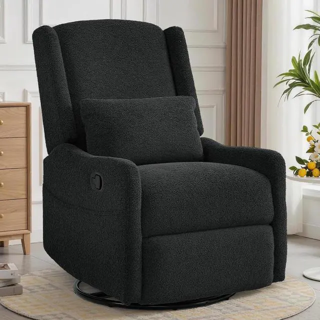 Main image of Korser Glider Recliner Rocking Chair, 360° Swivel Boucle Nursery Chair, Comfy Upholstered Recliner for Nursery, Living Room & Bedroom,Black
