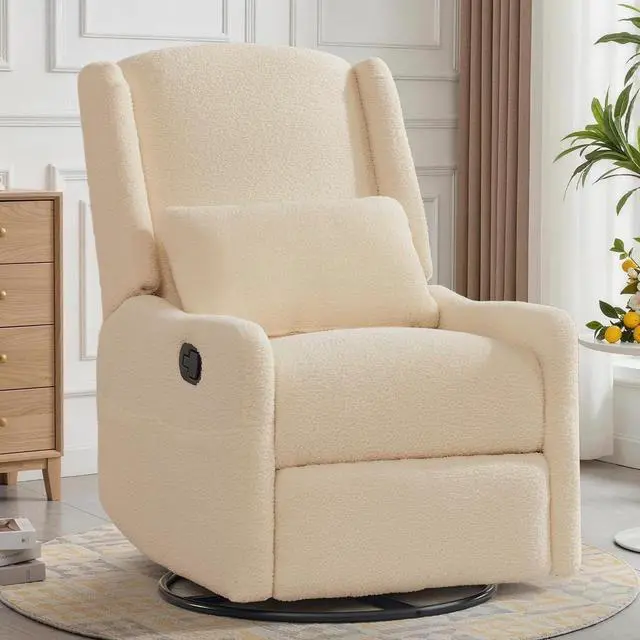Main image of Korser Glider Recliner Rocking Chair, 360° Swivel Boucle Nursery Chair, Comfy Upholstered Recliner for Nursery, Living Room & Bedroom,Khaqi