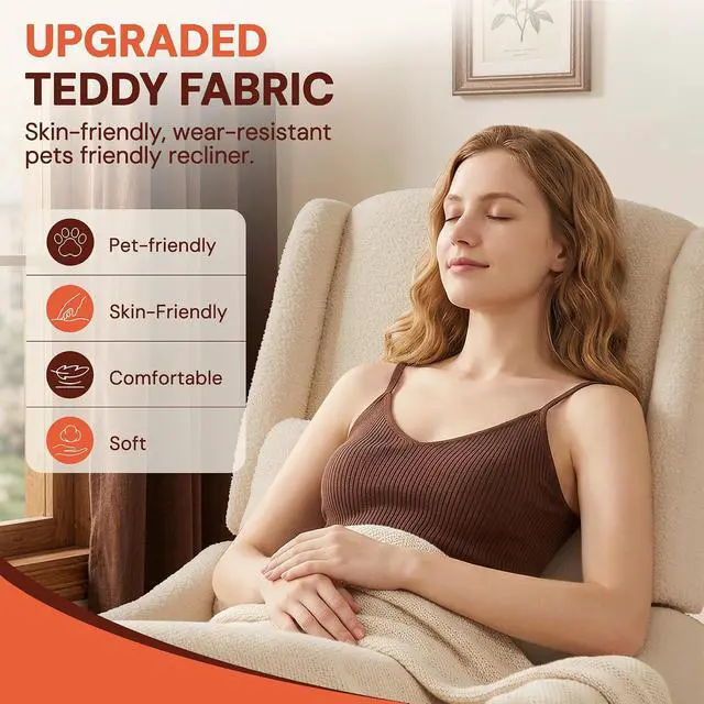 Alt view image 7 of 7 - Korser Glider Recliner Rocking Chair, 360° Swivel Boucle Nursery Chair, Comfy Upholstered Recliner for Nursery, Living Room & Bedroom,Khaqi